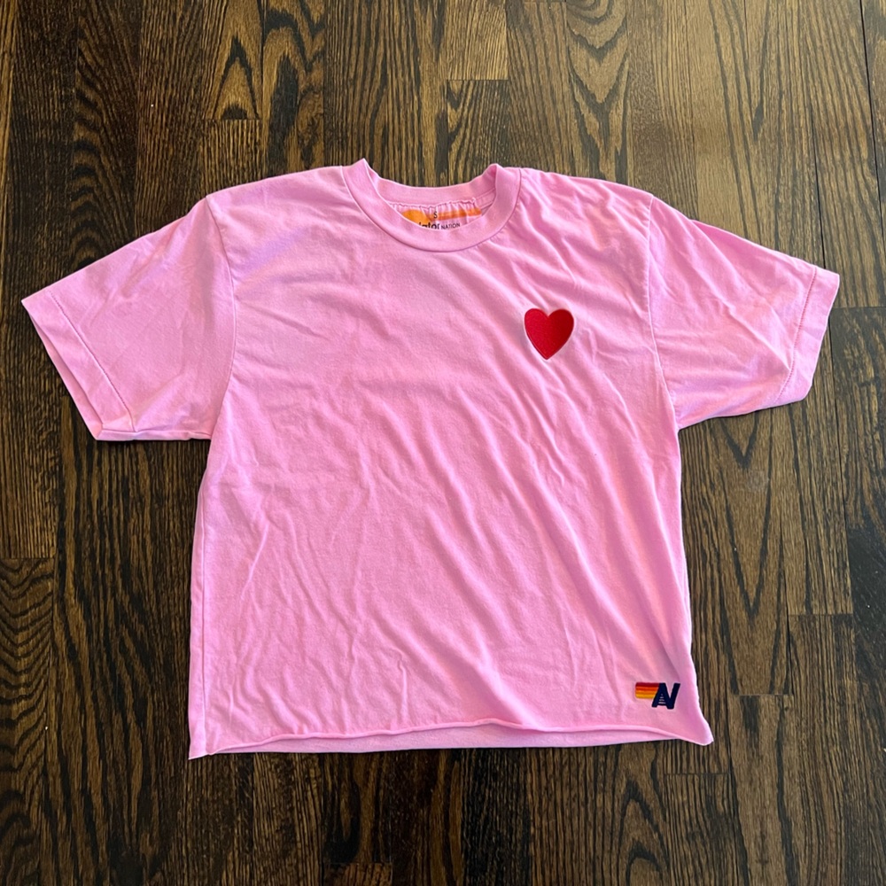 Aviator nation size small pink heart tshirt